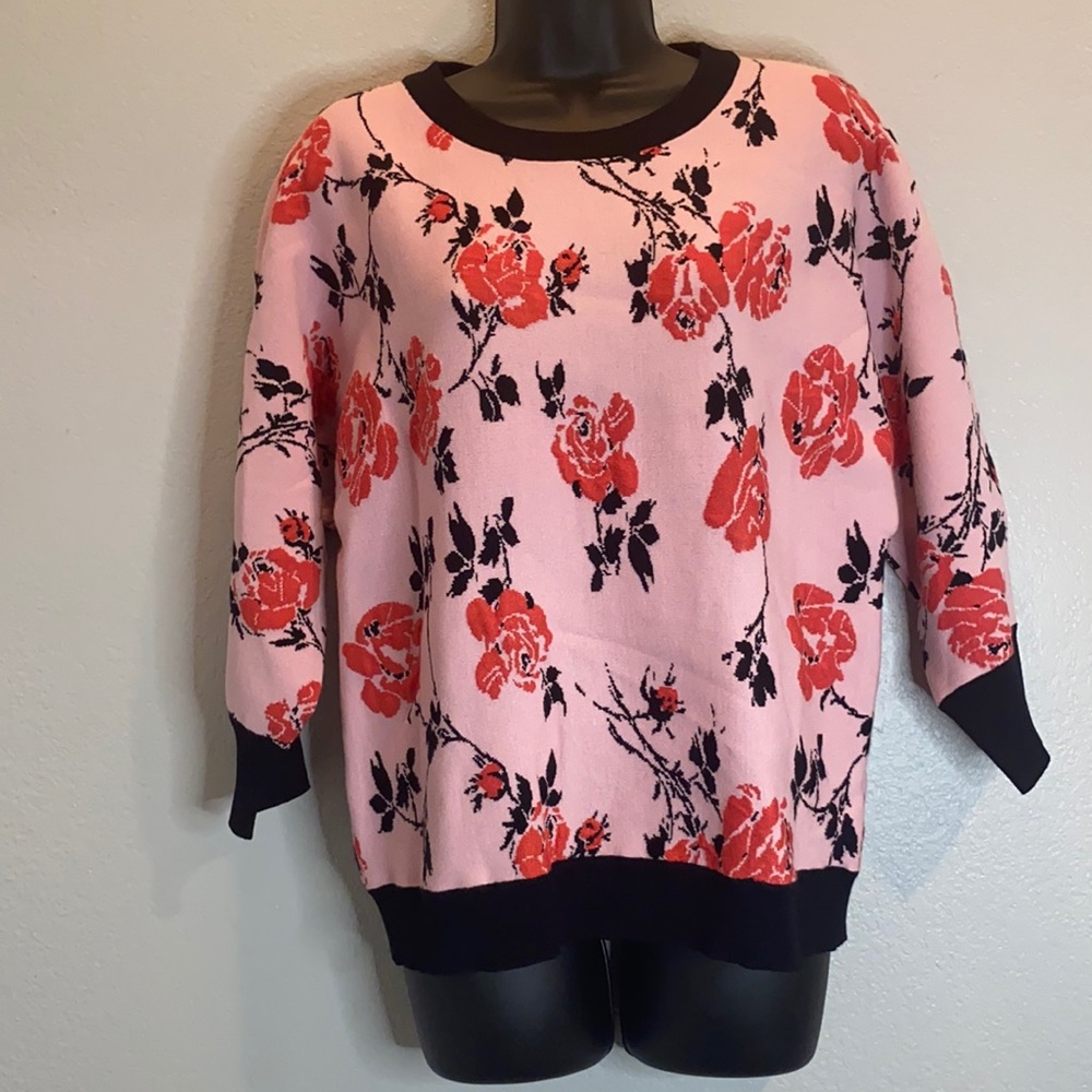 Tahari black/rose parade/pink petal pullover sweater